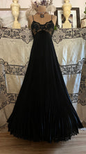 Load image into Gallery viewer, Exquisite 1970’s Vintage Designer Black Pleated Nightgown and Robe Peignoir Set by Lucie Ann