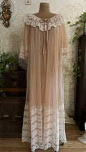 Load image into Gallery viewer, Dreamy 1970's vintage Cappuccino Beige and Ivory cream chiffon peignoir Robe