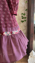 Load image into Gallery viewer, 1970's vintage Burgundy Velveteen and Calico Gunne Sax midi peplum dress
