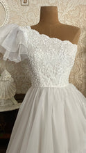 Load image into Gallery viewer, 1950’s Vintage One Shoulder Ruffled White Chiffon Gown by Mike Benet Formals