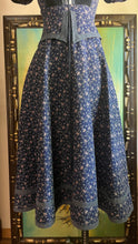 Load image into Gallery viewer, Restored 1970's vintage Navy Blue calico Gunne Sax midi peplum dress