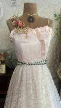 Load image into Gallery viewer, Soft Lilac 1980’s vintage pink satin and lace dress