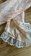 Load image into Gallery viewer, Perfect 1980’s Vintage Peachy Pink Satin and White Lace Dream Dress with Armlets
