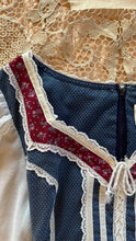 Load image into Gallery viewer, Childs 1970’s vintage Dusty Blue Polka Dot Calico Jeunnes Filles Gunne Sax dress