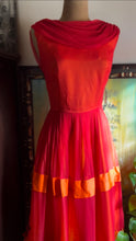 Load image into Gallery viewer, Reworked 1950’s Vintage Red Silk Chiffon and Orange Satin Dress