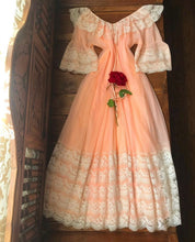 Load image into Gallery viewer, 1970's vintage peachy apricot pink chiffon peignoir nightgown and robe set Intime