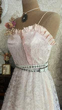 Load image into Gallery viewer, Soft Lilac 1980’s vintage pink satin and lace dress