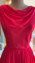 Load image into Gallery viewer, Gorgeous 1950’s Vintage Cherry Red Silk Chiffon Dress