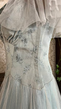 Load image into Gallery viewer, Stunning 1930’s Vintage Eggshell Blue Jacquard and Tulle Dress