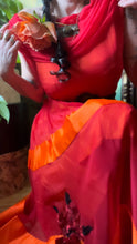 Load image into Gallery viewer, Reworked 1950’s Vintage Red Silk Chiffon and Orange Satin Dress