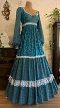 Load image into Gallery viewer, Rare and spectacular Teal Calico 1970’s Vintage Gunne Sax Dress
