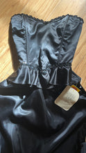 Load image into Gallery viewer, Deadstock 1980’s Vintage Black Satin Gunne Sax Peplum Wiggle Dress