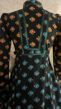 Load image into Gallery viewer, Rare Marigold Print 1970’s vintage black calico Gunne Sax midi dress