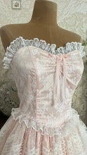 Load image into Gallery viewer, Fairytale 1980’s Vintage Pink Satin and White Lace Dream Dress with Armlets