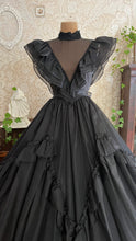 Load image into Gallery viewer, Showpiece Gothic 1980’s vintage Black Swiss Dot Chiffon Gunne Sax gown