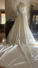 Load image into Gallery viewer, Breathtaking 1950’s Vintage White Satin and Ivory Lace Bridal Gown Wedding Dress
