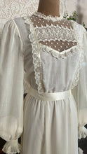 Load image into Gallery viewer, 1970’s vintage ivory voile and lace midi Gunne Sax dress