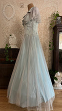 Load image into Gallery viewer, Stunning 1930’s Vintage Eggshell Blue Jacquard and Tulle Dress