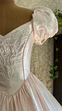 Load image into Gallery viewer, Absolute Fairytale 1980’s Vintage Pink Satin and Pearl Puff Shoulder Gown