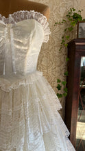 Load image into Gallery viewer, Perfect 1980’s Vintage White Satin and Tiered Lace Dream Dress