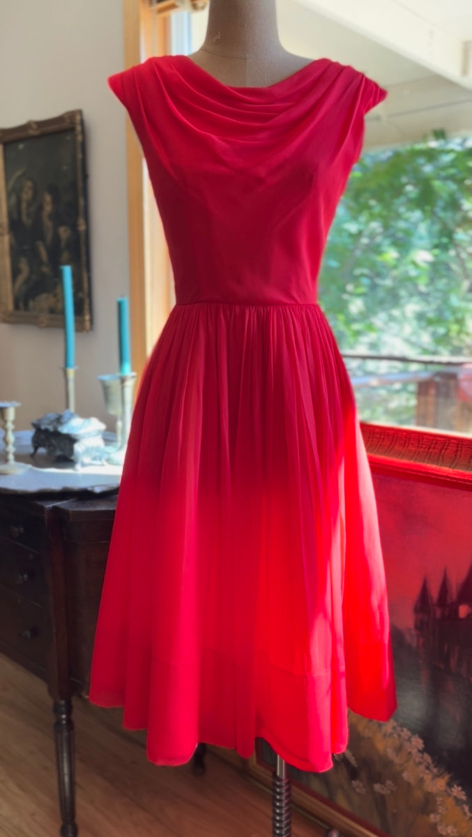 Gorgeous 1950's Vintage Cherry Red Silk Chiffon Dress Strange Vintage Gorgeous 1950's Vintage Cherry Red Silk Chiffon Dress Strange Vintage