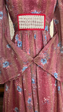 Load image into Gallery viewer, Lovely 1970’s Vintage Mauve and Blue Rose Print Angel Sleeve Dress