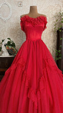 Load image into Gallery viewer, Heart Stopping 1980's vintage Red Swiss Dot Chiffon Gunne Sax gown