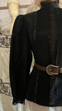 Load image into Gallery viewer, 1980's Vintage Coal Black Silk and Lace blouse by Royal Silk