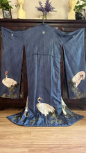 Load image into Gallery viewer, Incredible Vintage 17 Hand Painted Cranes Silk Kimono Robe