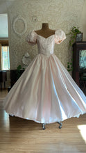 Load image into Gallery viewer, Absolute Fairytale 1980’s Vintage Pink Satin and Pearl Puff Shoulder Gown