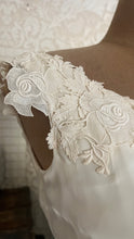 Load image into Gallery viewer, Breathtaking 1950’s Vintage Dove White Chiffon and Antique Rose Lace Bridal Gown Wedding Dress
