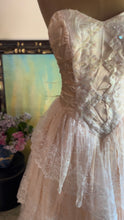 Load image into Gallery viewer, Dream 1980’s Vintage Pink Lace and Sequin Strapless Gown with matching armlets