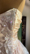 Load image into Gallery viewer, Dream 1980’s Vintage Pink Lace and Sequin Strapless Gown with matching armlets