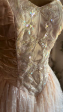 Load image into Gallery viewer, Dream 1980’s Vintage Pink Lace and Sequin Strapless Gown with matching armlets