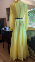 Load image into Gallery viewer, Sale~ 1960’s 1970’s Vintage Lemon Yellow Chiffon Dress by Miss Elliette of California