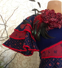 Load image into Gallery viewer, 1970’s vintage red and navy floral calico ruffle dress