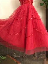 Load image into Gallery viewer, Gorgeous 1950’s vintage red tulle and sequin gown