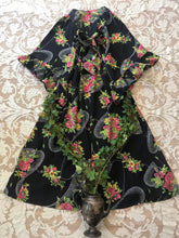 Load image into Gallery viewer, Amazing 1970's vintage black floral angel sleeve dress