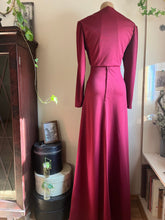 Load image into Gallery viewer, 1970’s Vintage Burgundy and Cream 2 Piece Halter Sundress and Jacket