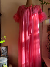 Load image into Gallery viewer, 1970’s Vintage Pink Chiffon and Marabou Peignoir Set by Intime of California