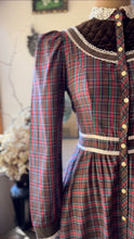 Load image into Gallery viewer, Fantastic 1970’s Vintage Plaid and Velveteen Gunne Sax Midi Dress