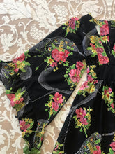 Load image into Gallery viewer, Amazing 1970's vintage black floral angel sleeve dress