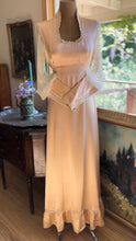 Load image into Gallery viewer, Stunning 1970’s Vintage Peach Liquid Satin and Lace Dress by Gunne Sax