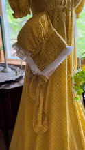 Load image into Gallery viewer, Sale~ 3 Piece Handmade Vintage Yellow Calico Dress Bonnet and Bag