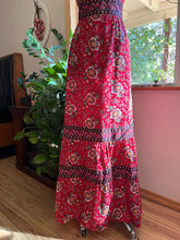Load image into Gallery viewer, 1970’s vintage Red Paisley Calico Halter Sundress by Hearsay