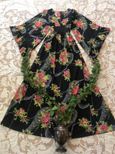 Load image into Gallery viewer, Amazing 1970's vintage black floral angel sleeve dress