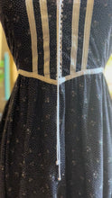 Load image into Gallery viewer, Authentic 1970’s Vintage Black Calico Gunne Sax Midi Dress