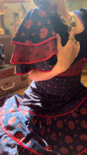 Load image into Gallery viewer, 1970’s vintage red and navy floral calico ruffle dress