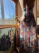Load image into Gallery viewer, Mucha Print 1970’s Vintage Tie Bust Halter Dress