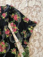 Load image into Gallery viewer, Amazing 1970's vintage black floral angel sleeve dress